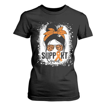 Multiple Sclerosis Support Squad T Shirt For Women Orange Ribbon Messy Bun