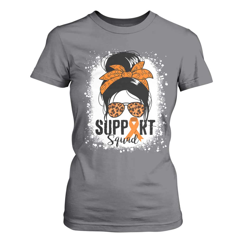 Multiple Sclerosis Support Squad T Shirt For Women Orange Ribbon Messy Bun