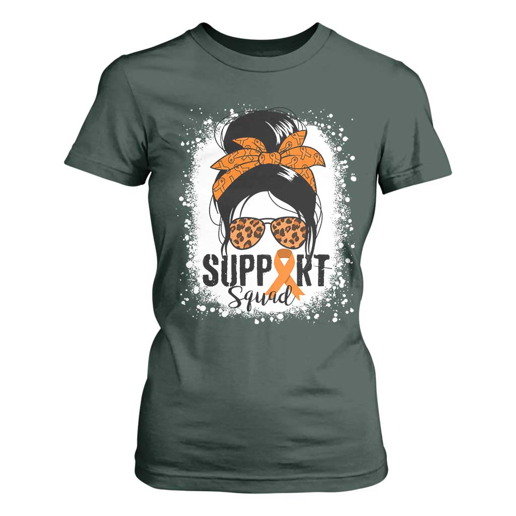 Multiple Sclerosis Support Squad T Shirt For Women Orange Ribbon Messy Bun