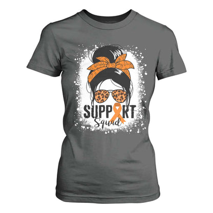 Multiple Sclerosis Support Squad T Shirt For Women Orange Ribbon Messy Bun