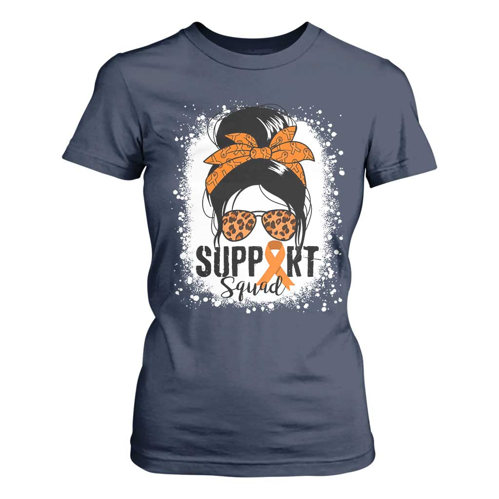 Multiple Sclerosis Support Squad T Shirt For Women Orange Ribbon Messy Bun
