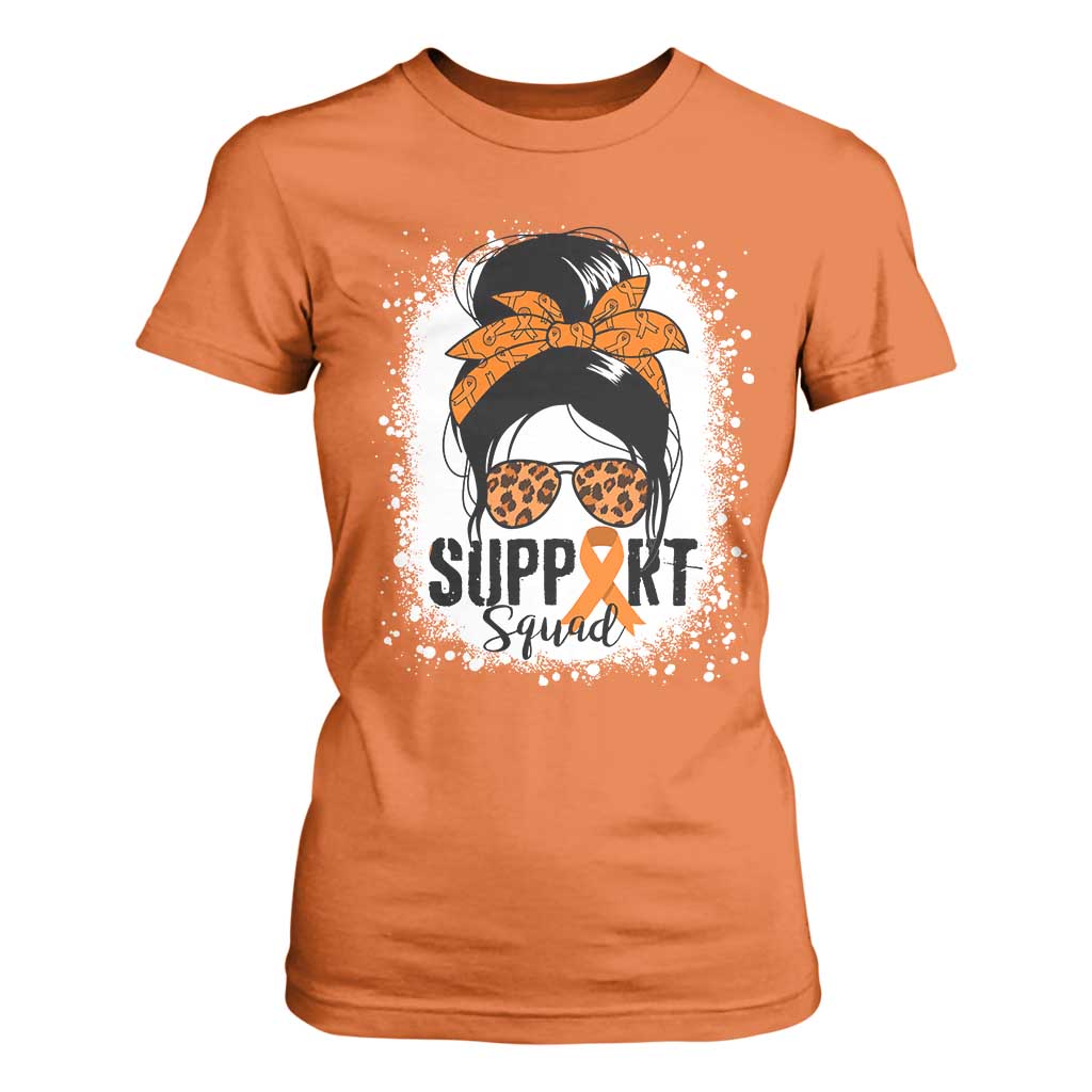 Multiple Sclerosis Support Squad T Shirt For Women Orange Ribbon Messy Bun