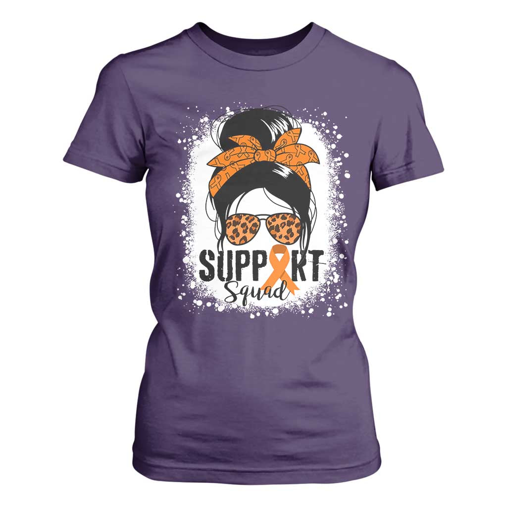 Multiple Sclerosis Support Squad T Shirt For Women Orange Ribbon Messy Bun
