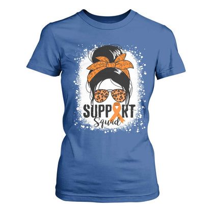 Multiple Sclerosis Support Squad T Shirt For Women Orange Ribbon Messy Bun