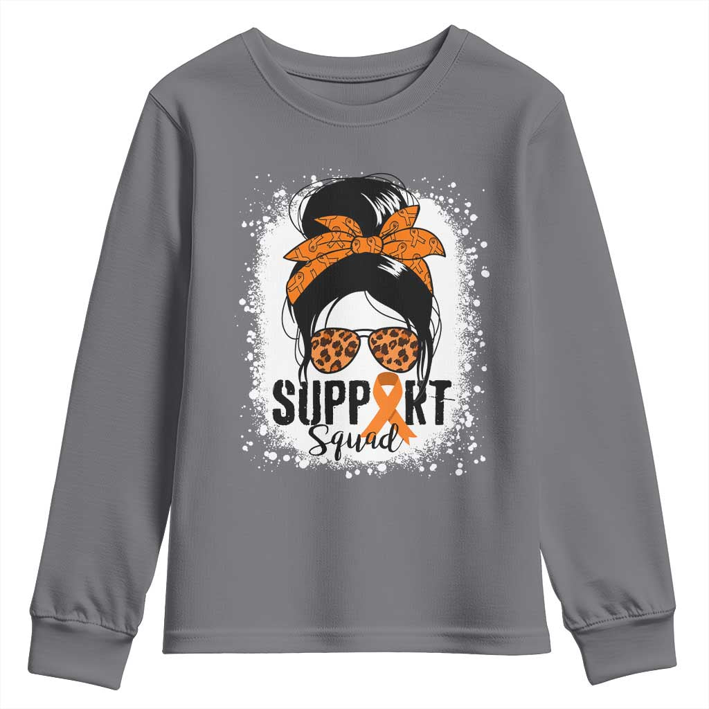 Multiple Sclerosis Support Squad Youth Sweatshirt Orange Ribbon Messy Bun