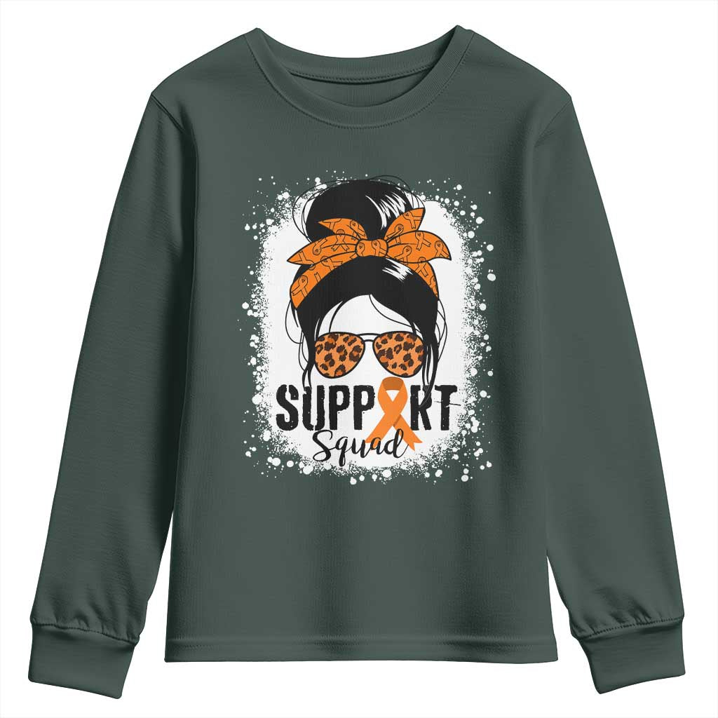 Multiple Sclerosis Support Squad Youth Sweatshirt Orange Ribbon Messy Bun
