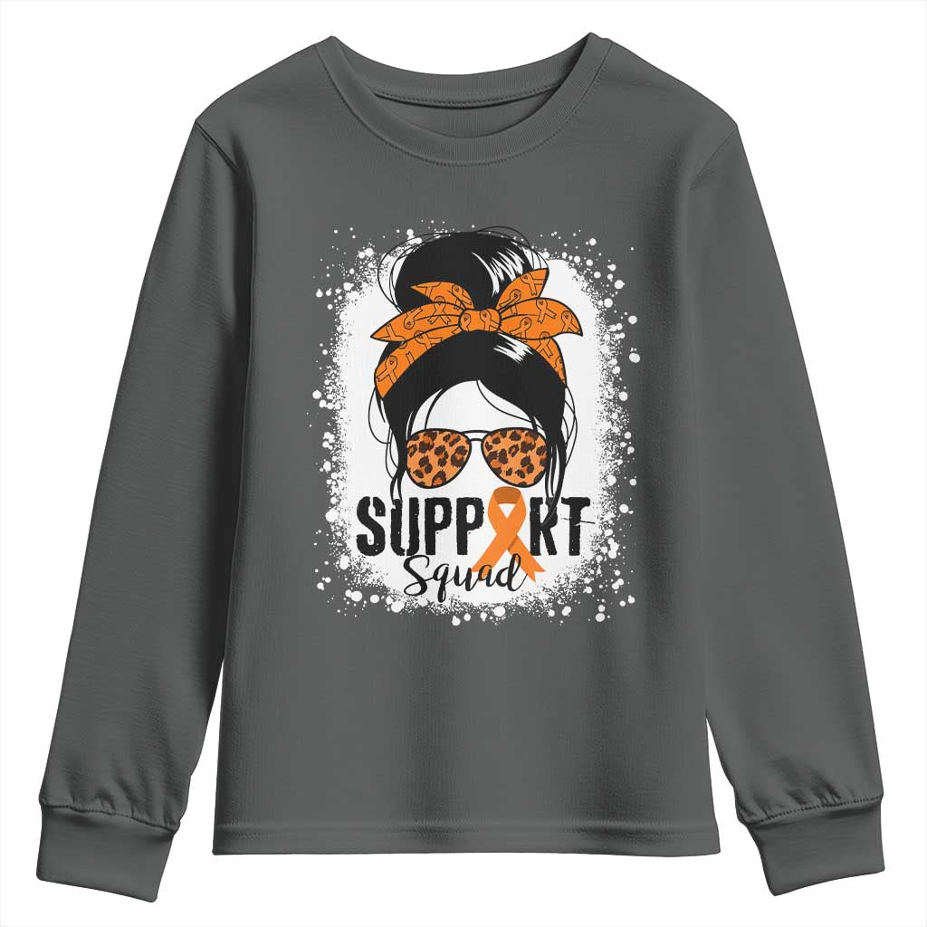 Multiple Sclerosis Support Squad Youth Sweatshirt Orange Ribbon Messy Bun