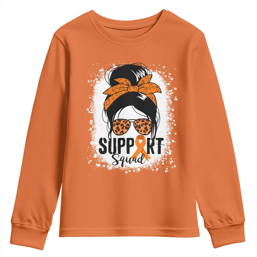Multiple Sclerosis Support Squad Youth Sweatshirt Orange Ribbon Messy Bun