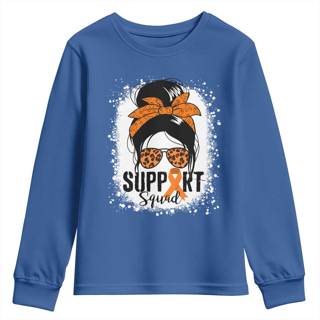 Multiple Sclerosis Support Squad Youth Sweatshirt Orange Ribbon Messy Bun