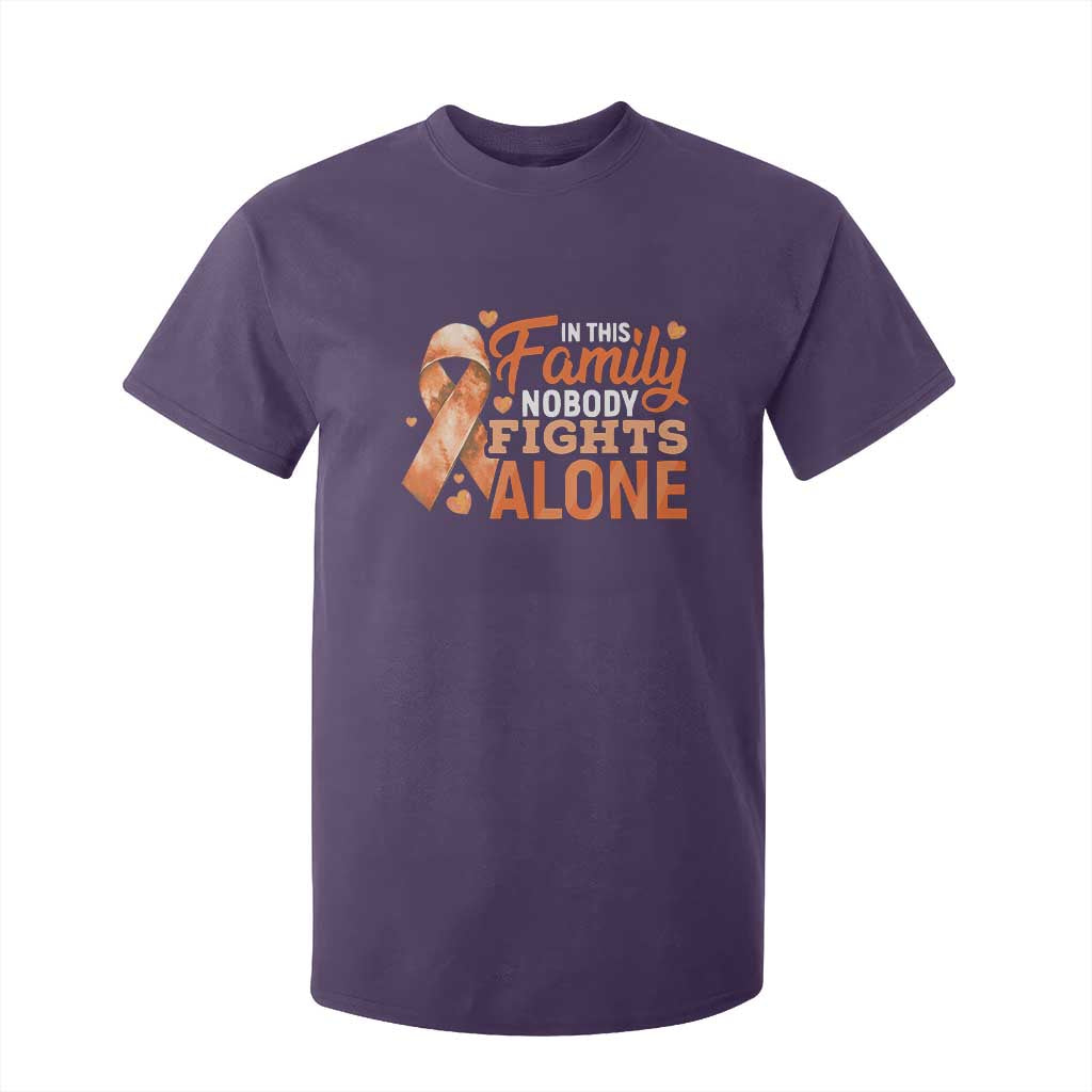 Multiple Sclerosis Support T Shirt For Kid Orange Ribbon In This Family Nobody Fights Alone