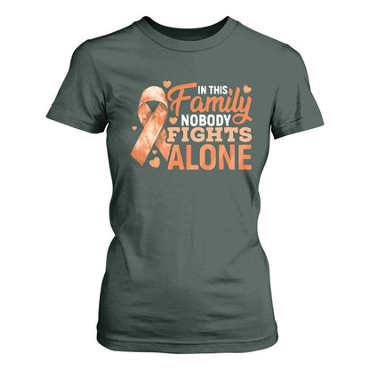 Multiple Sclerosis Support T Shirt For Women Orange Ribbon In This Family Nobody Fights Alone