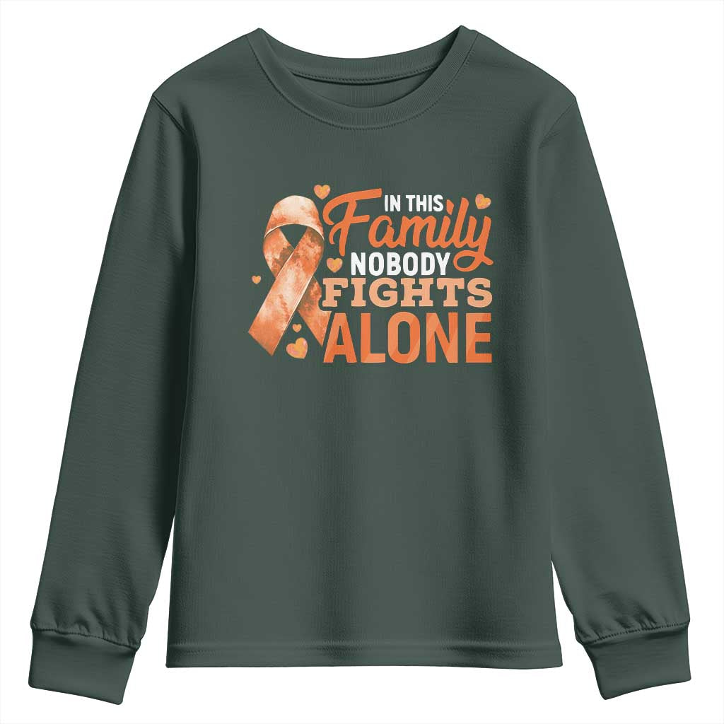 Multiple Sclerosis Support Youth Sweatshirt Orange Ribbon In This Family Nobody Fights Alone