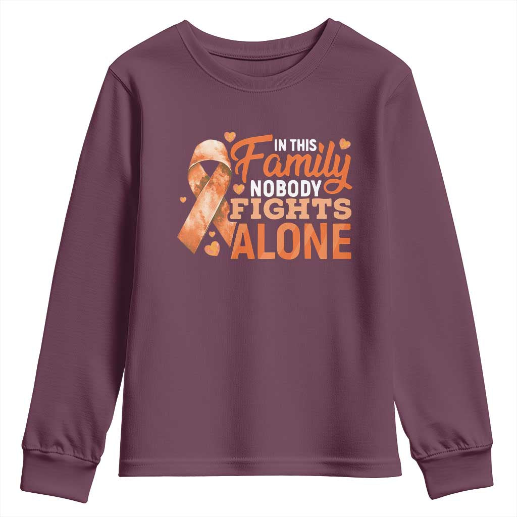 Multiple Sclerosis Support Youth Sweatshirt Orange Ribbon In This Family Nobody Fights Alone