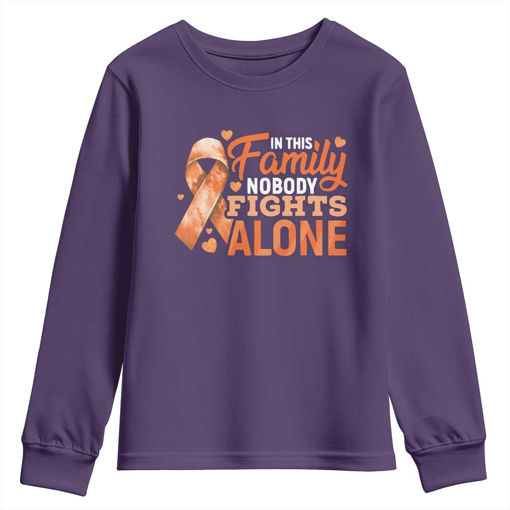 Multiple Sclerosis Support Youth Sweatshirt Orange Ribbon In This Family Nobody Fights Alone