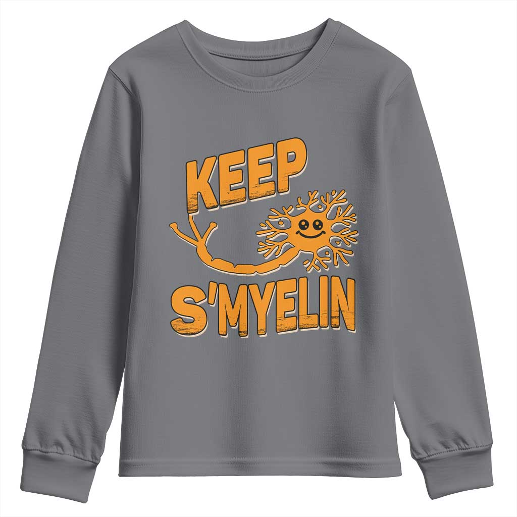 Multiple Sclerosis Support Youth Sweatshirt Orange Ribbon Keep S'Myelin MS Warrior
