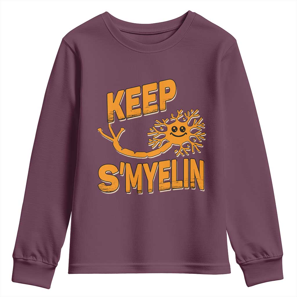 Multiple Sclerosis Support Youth Sweatshirt Orange Ribbon Keep S'Myelin MS Warrior