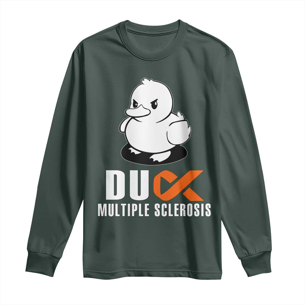 Duck Multiple Sclerosis Support Squad Long Sleeve Shirt Orange Ribbon MS Fighter