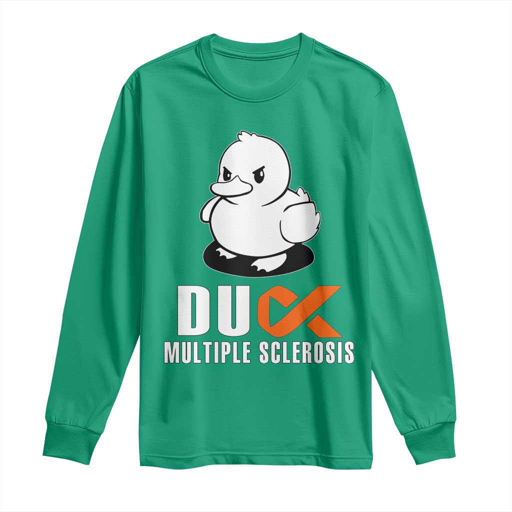 Duck Multiple Sclerosis Support Squad Long Sleeve Shirt Orange Ribbon MS Fighter