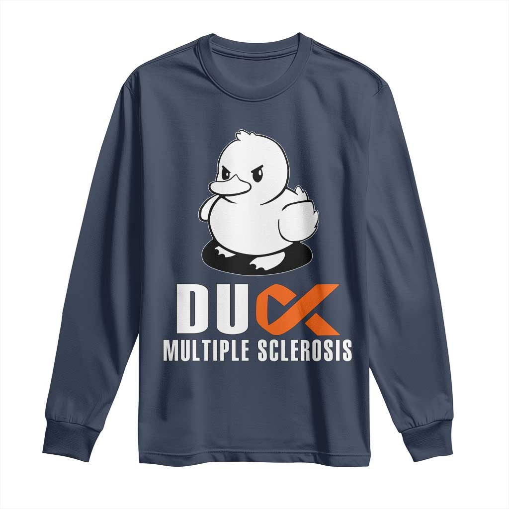Duck Multiple Sclerosis Support Squad Long Sleeve Shirt Orange Ribbon MS Fighter