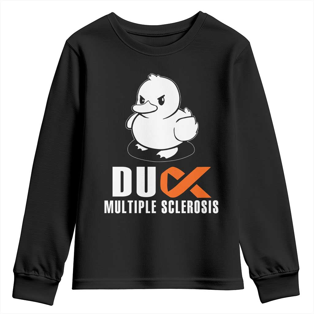 Duck Multiple Sclerosis Support Squad Youth Sweatshirt Orange Ribbon MS Fighter