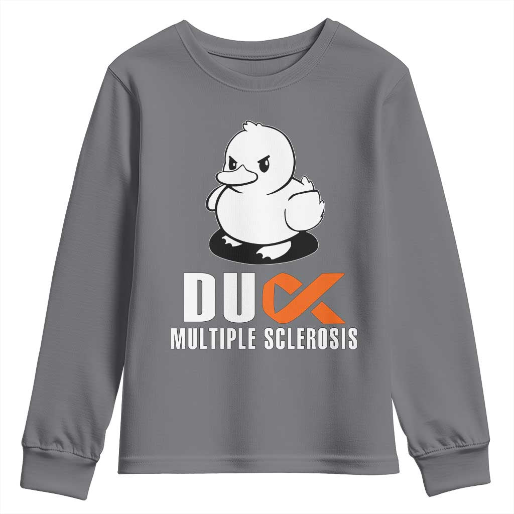 Duck Multiple Sclerosis Support Squad Youth Sweatshirt Orange Ribbon MS Fighter