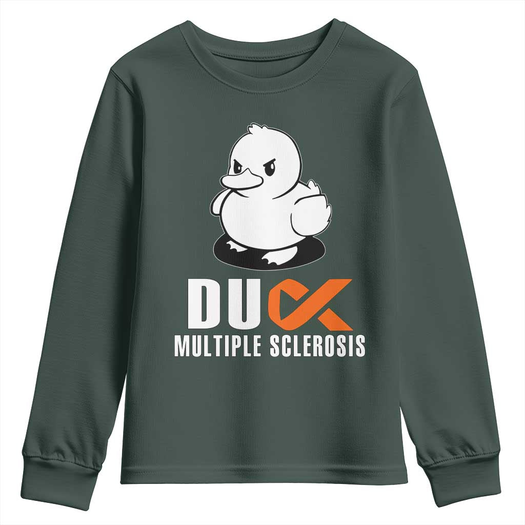 Duck Multiple Sclerosis Support Squad Youth Sweatshirt Orange Ribbon MS Fighter