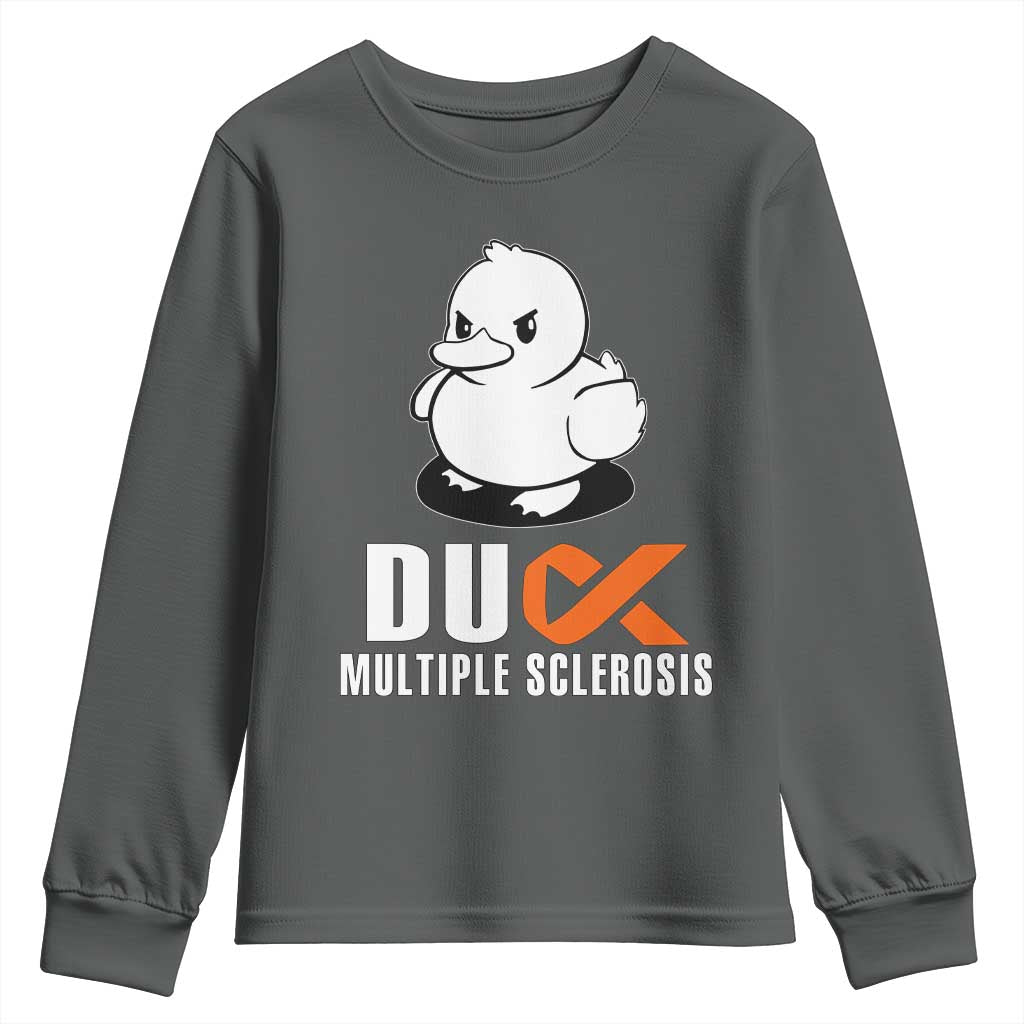 Duck Multiple Sclerosis Support Squad Youth Sweatshirt Orange Ribbon MS Fighter
