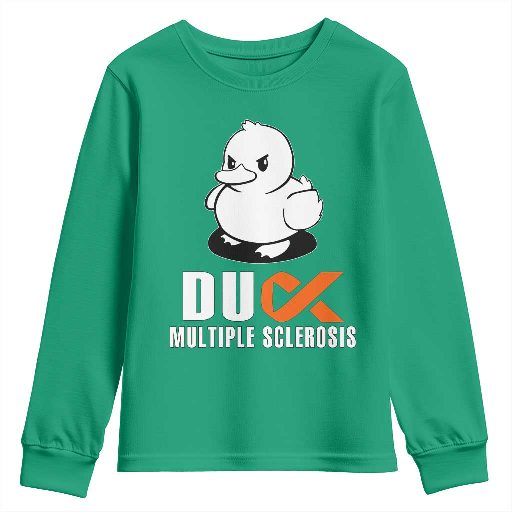 Duck Multiple Sclerosis Support Squad Youth Sweatshirt Orange Ribbon MS Fighter