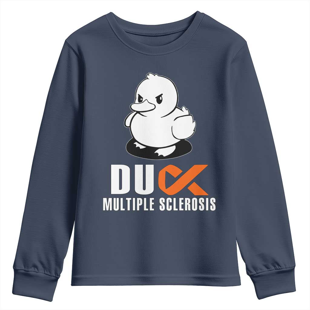 Duck Multiple Sclerosis Support Squad Youth Sweatshirt Orange Ribbon MS Fighter