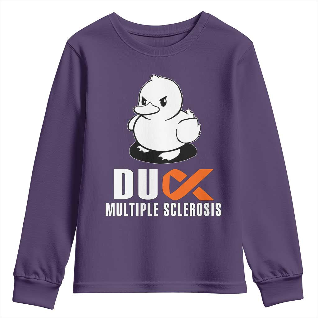 Duck Multiple Sclerosis Support Squad Youth Sweatshirt Orange Ribbon MS Fighter