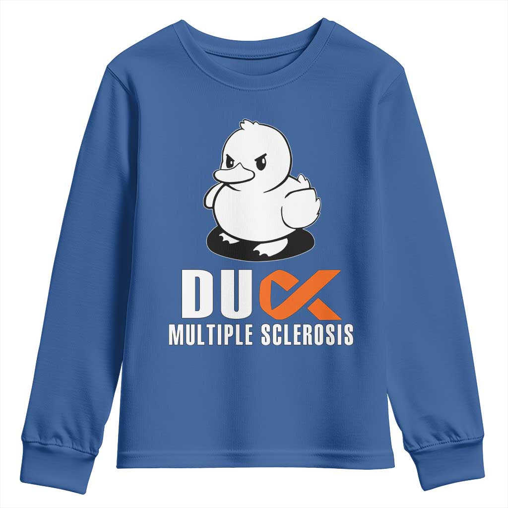 Duck Multiple Sclerosis Support Squad Youth Sweatshirt Orange Ribbon MS Fighter