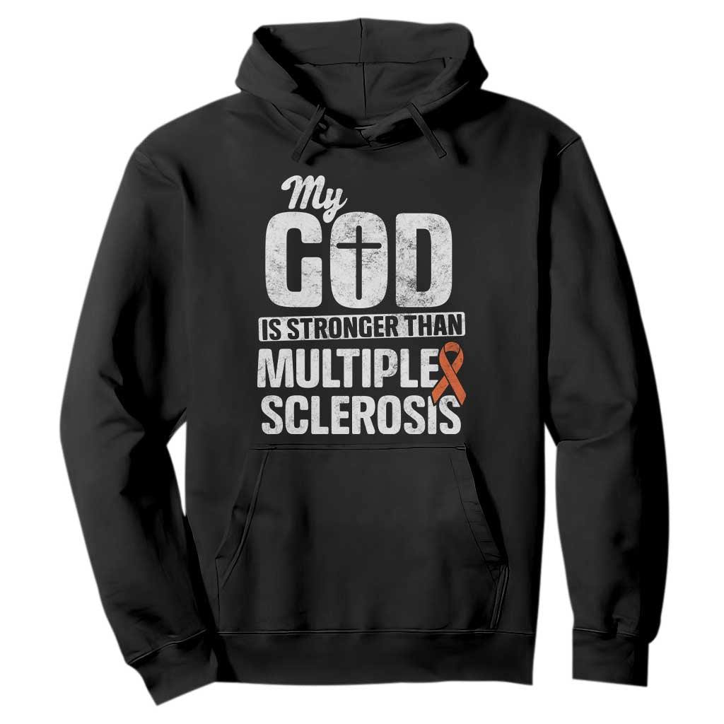 God Stronger Multiple Sclerosis Support Squad Hoodie Orange Ribbon MS Fighter