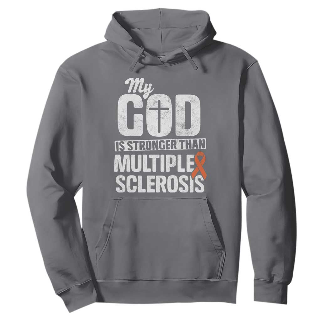God Stronger Multiple Sclerosis Support Squad Hoodie Orange Ribbon MS Fighter