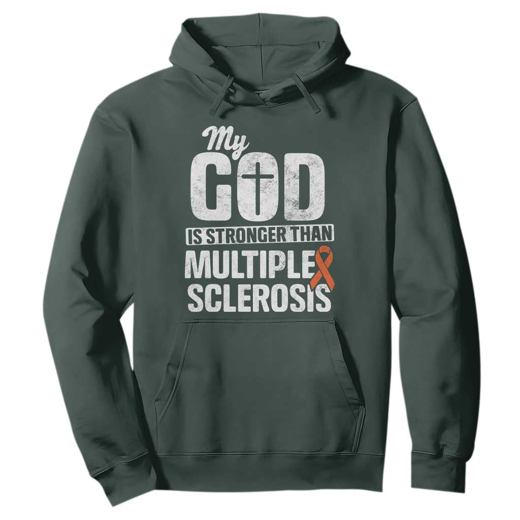 God Stronger Multiple Sclerosis Support Squad Hoodie Orange Ribbon MS Fighter