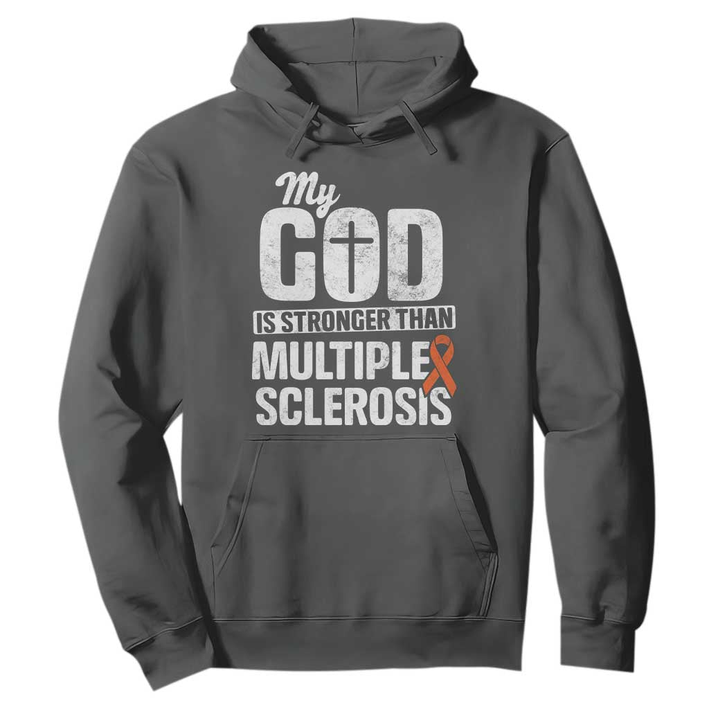 God Stronger Multiple Sclerosis Support Squad Hoodie Orange Ribbon MS Fighter