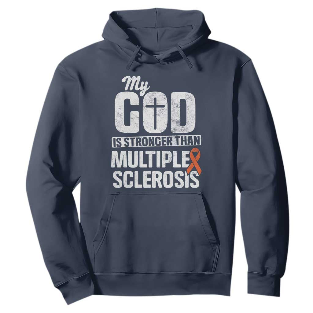 God Stronger Multiple Sclerosis Support Squad Hoodie Orange Ribbon MS Fighter