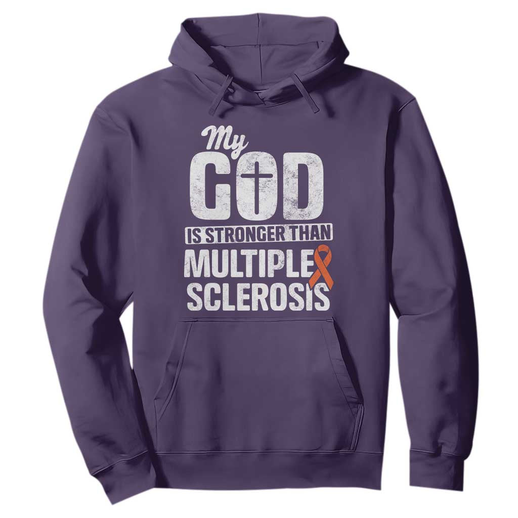 God Stronger Multiple Sclerosis Support Squad Hoodie Orange Ribbon MS Fighter
