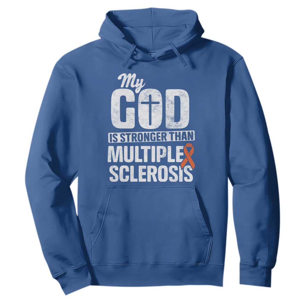 God Stronger Multiple Sclerosis Support Squad Hoodie Orange Ribbon MS Fighter