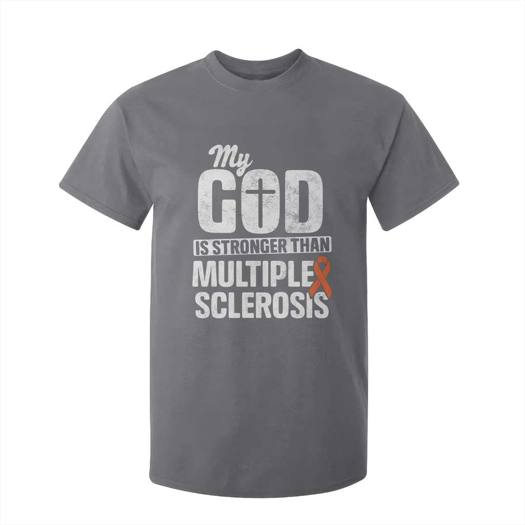 God Stronger Multiple Sclerosis Support Squad T Shirt For Kid Orange Ribbon MS Fighter