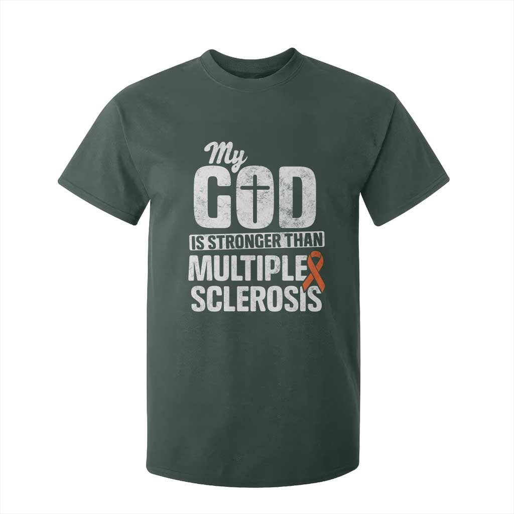 God Stronger Multiple Sclerosis Support Squad T Shirt For Kid Orange Ribbon MS Fighter