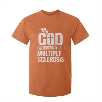 God Stronger Multiple Sclerosis Support Squad T Shirt For Kid Orange Ribbon MS Fighter