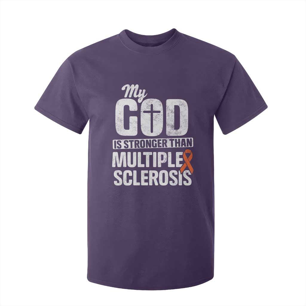 God Stronger Multiple Sclerosis Support Squad T Shirt For Kid Orange Ribbon MS Fighter