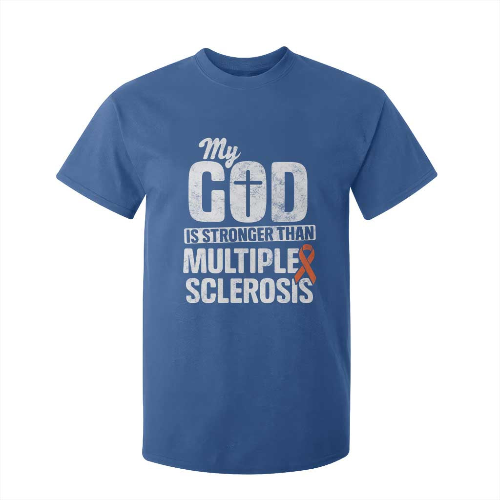 God Stronger Multiple Sclerosis Support Squad T Shirt For Kid Orange Ribbon MS Fighter