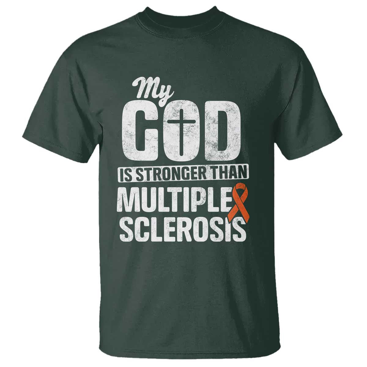 God Stronger Multiple Sclerosis Support Squad T Shirt Orange Ribbon MS Fighter