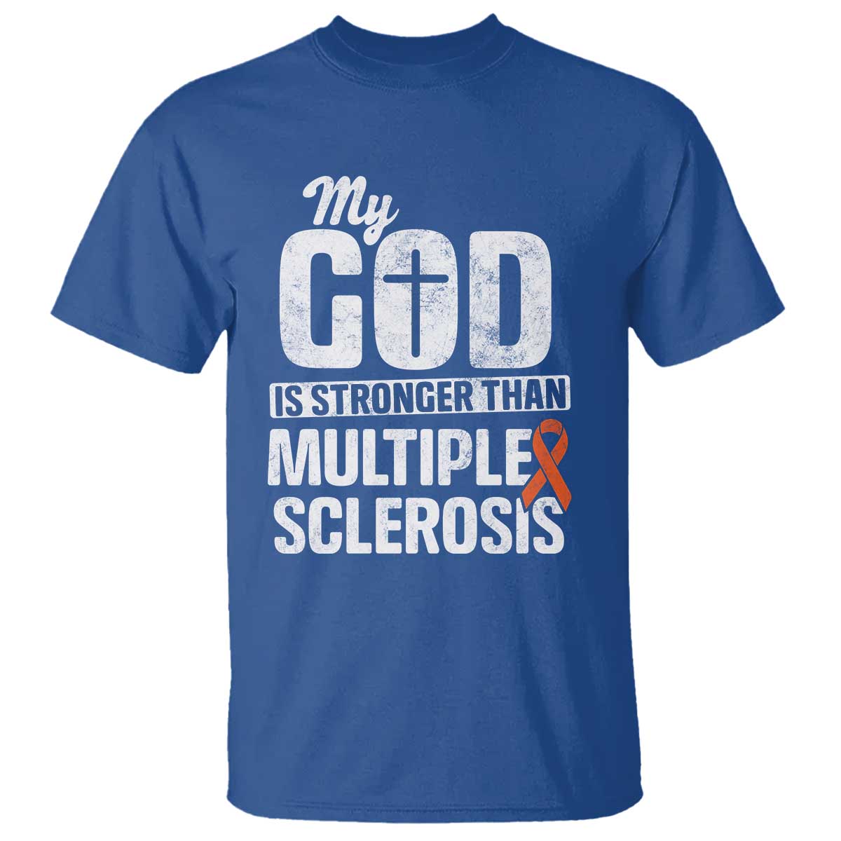 God Stronger Multiple Sclerosis Support Squad T Shirt Orange Ribbon MS Fighter