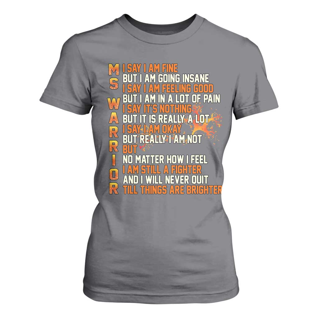Multiple Sclerosis Support T Shirt For Women Fight MS Orange Ribbon