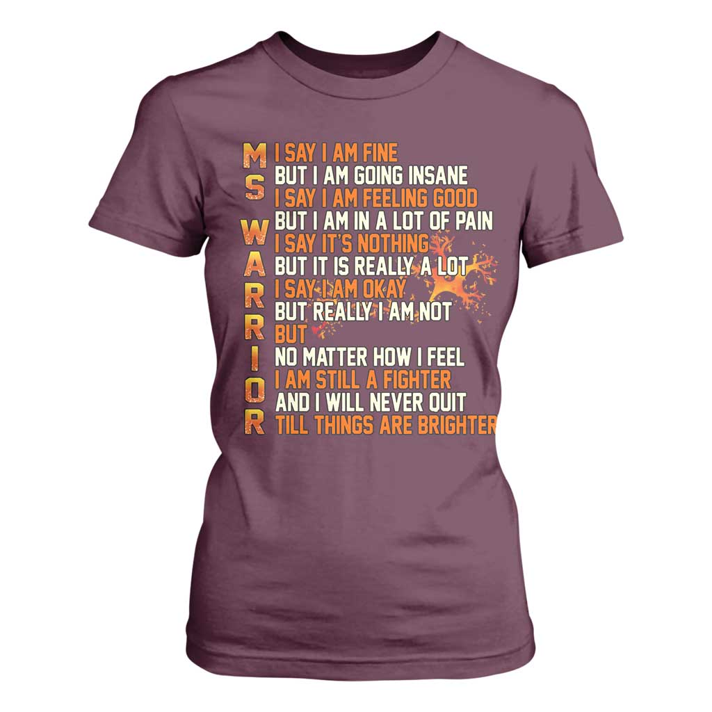 Multiple Sclerosis Support T Shirt For Women Fight MS Orange Ribbon