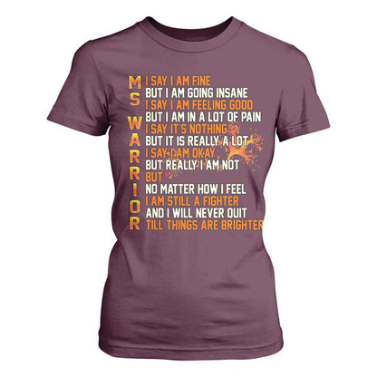 Multiple Sclerosis Support T Shirt For Women Fight MS Orange Ribbon