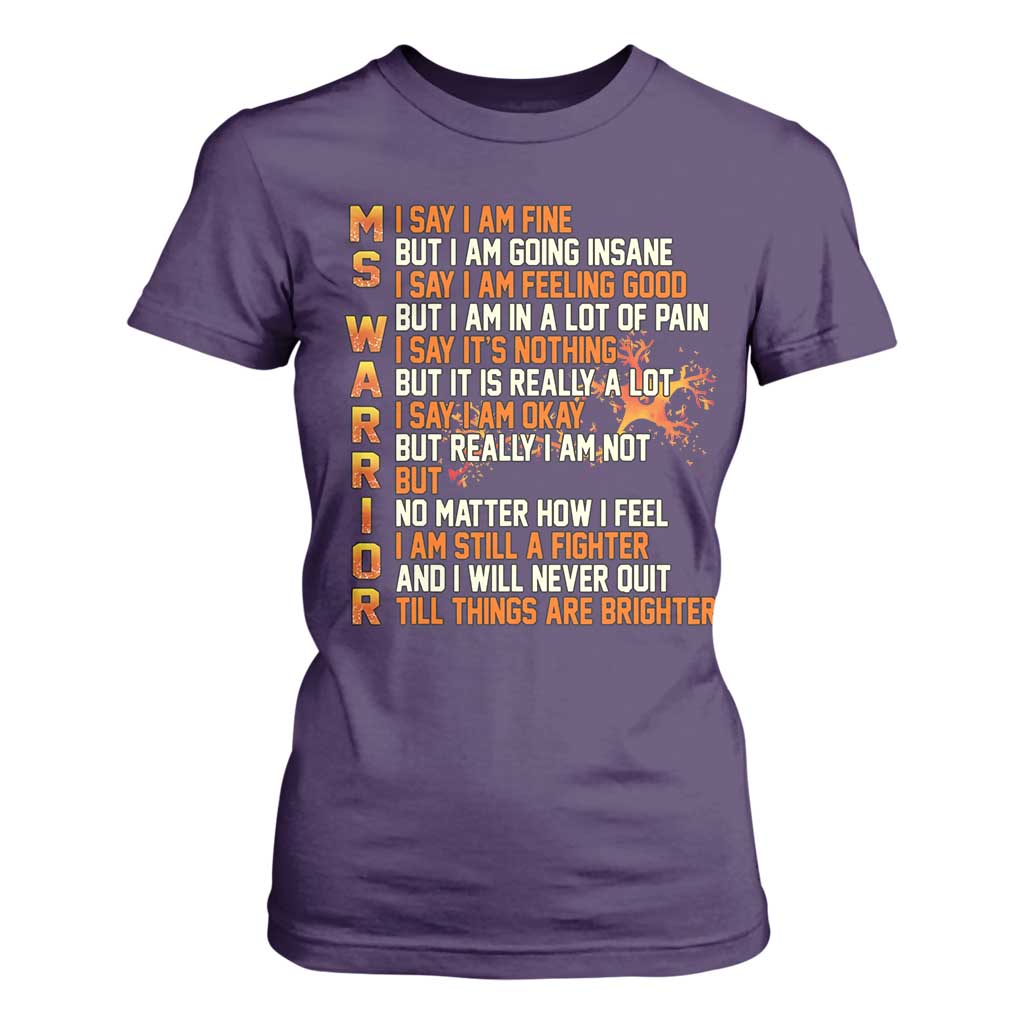 Multiple Sclerosis Support T Shirt For Women Fight MS Orange Ribbon