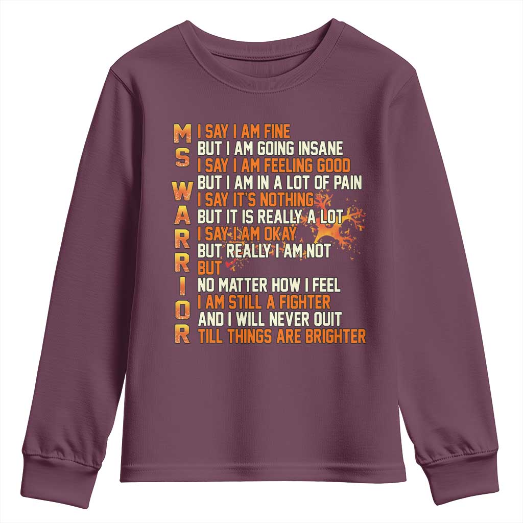 Multiple Sclerosis Support Youth Sweatshirt Fight MS Orange Ribbon